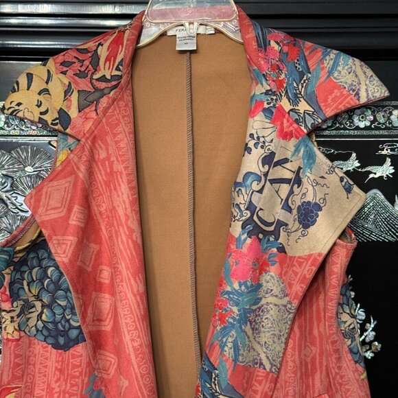 Feratelli Sleeveless Patchwork Vest Multicolor Floral Abstract Open Front M - Picture 3 of 13